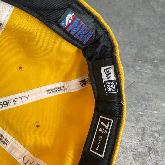 Los Angeles Lakers LAL New Era 59fifty NBA Fitted Cap Canary Yellow Purple 7 5/8 - Picture 9 of 10